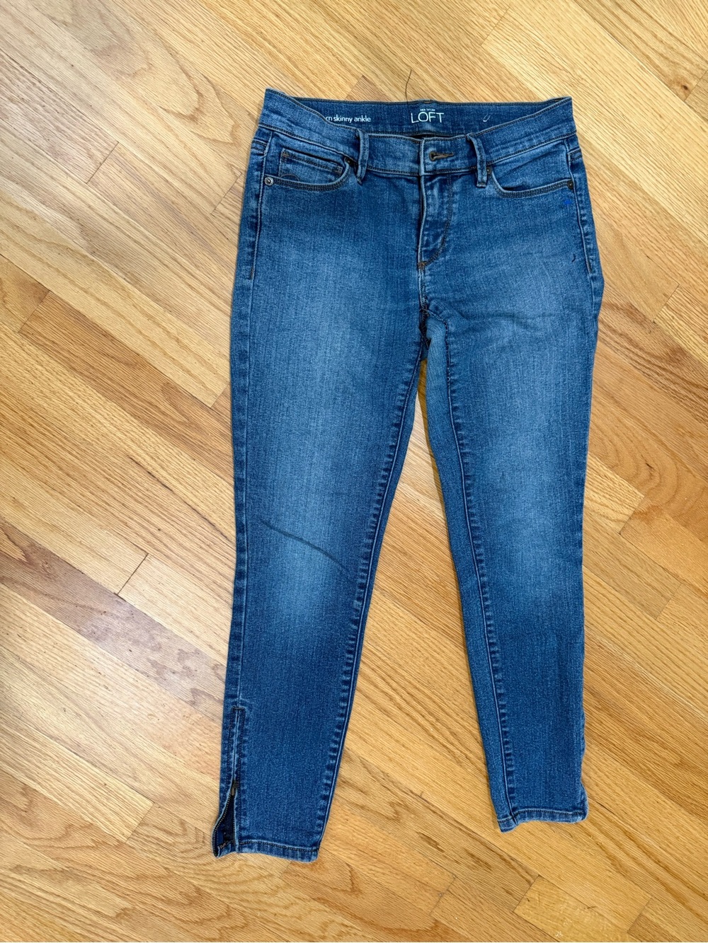 LOFT Dark Blue Skinny Ankle Jeans with Side Slit